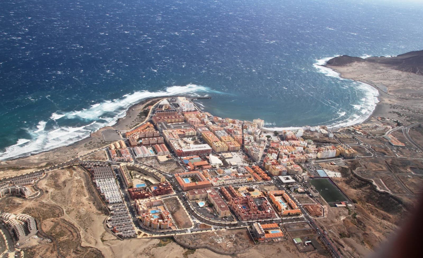 Aerial view of El Médano and its bay on Tenerife